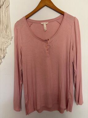 Matilda Jane Dusty Pink Ribbed Henley Long Sleeve Top